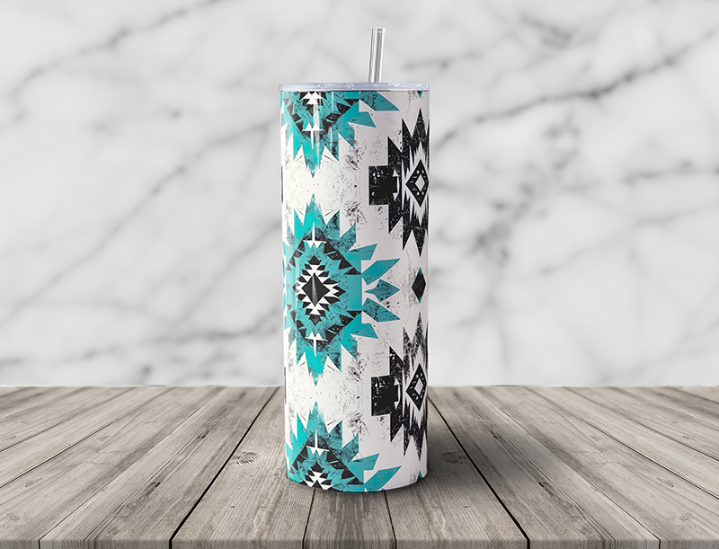 Aztec Design 20oz Skinny Steel Tumbler with Straw - Image 6
