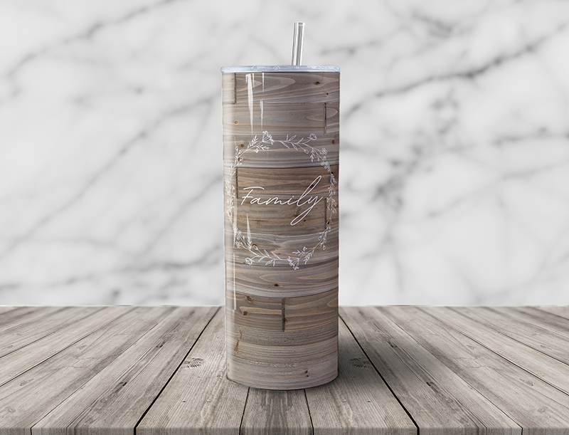 Family Farmhouse Style Brown Shiplap 20oz Skinny Steel Tumbler with Straw - Image 6