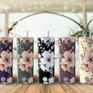 Floral Design 20oz Skinny Steel Tumbler with Straw