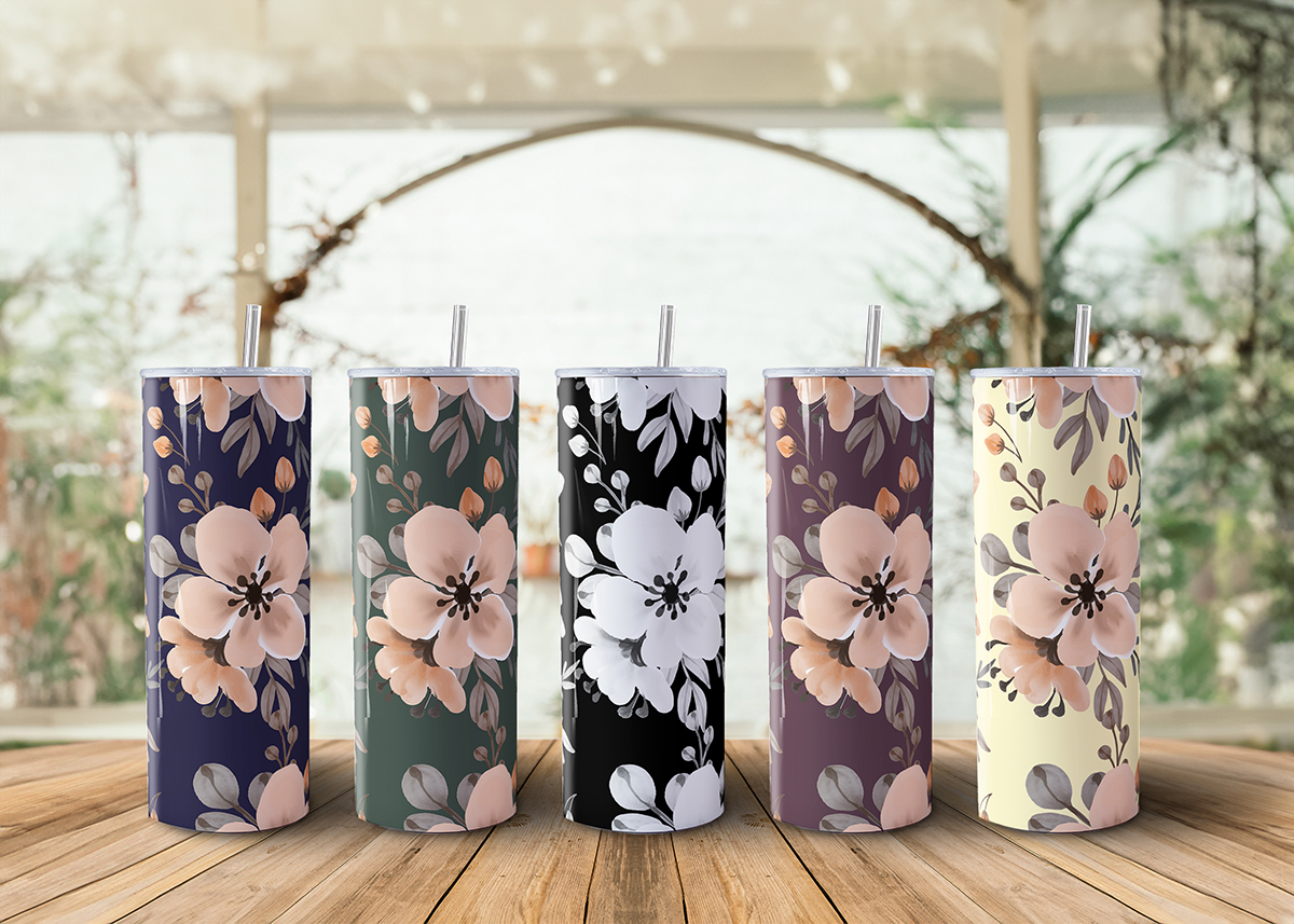 Floral Pink and Green 20oz Tumbler GROUP