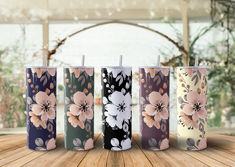 Floral Design 20oz Skinny Steel Tumbler with Straw - Image 6
