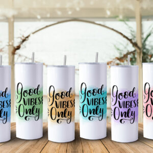 Watercolor Good Vibes Only 20oz Skinny Steel Tumbler with Straw