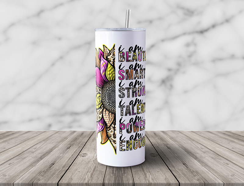 I Am Beautiful 20oz Skinny Steel Tumbler with Straw - Image 6