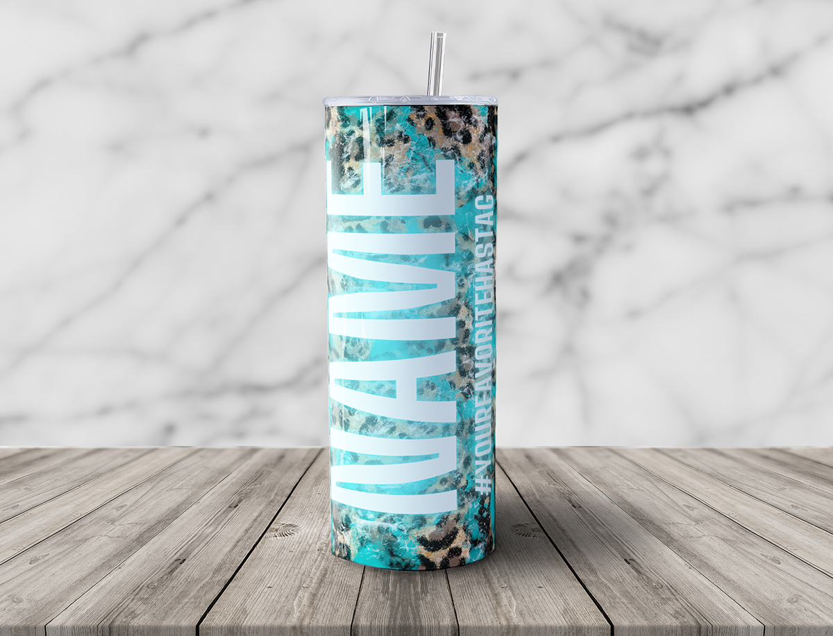 Leopard Print and Color with Name and Custom Hashtag 20oz Skinny Steel Tumbler with Straw