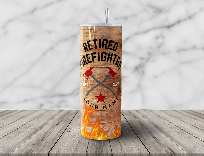 Personalized Retired Firefighter 20oz Skinny Steel Tumbler with Straw - Image 6